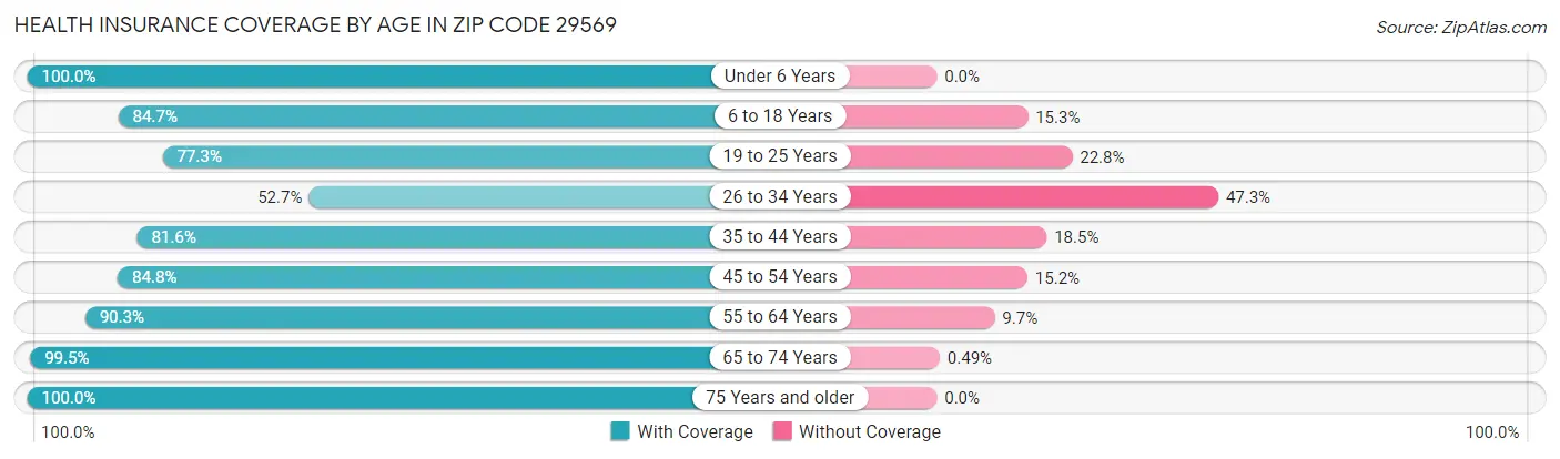 Health Insurance Coverage by Age in Zip Code 29569