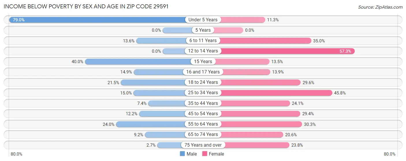 Income Below Poverty by Sex and Age in Zip Code 29591
