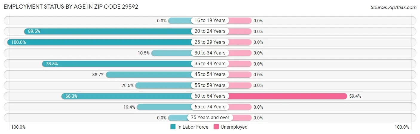 Employment Status by Age in Zip Code 29592
