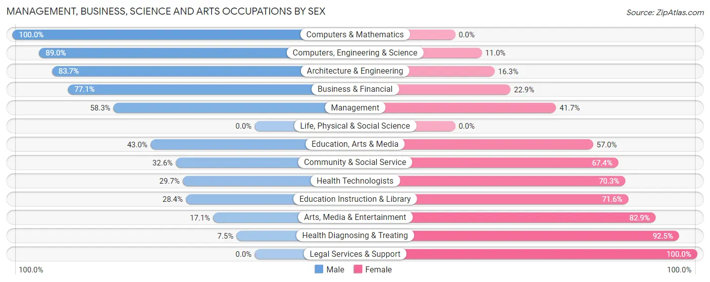 Management, Business, Science and Arts Occupations by Sex in Zip Code 29702