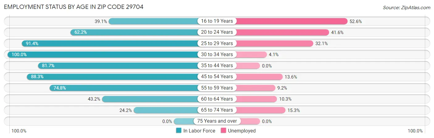 Employment Status by Age in Zip Code 29704