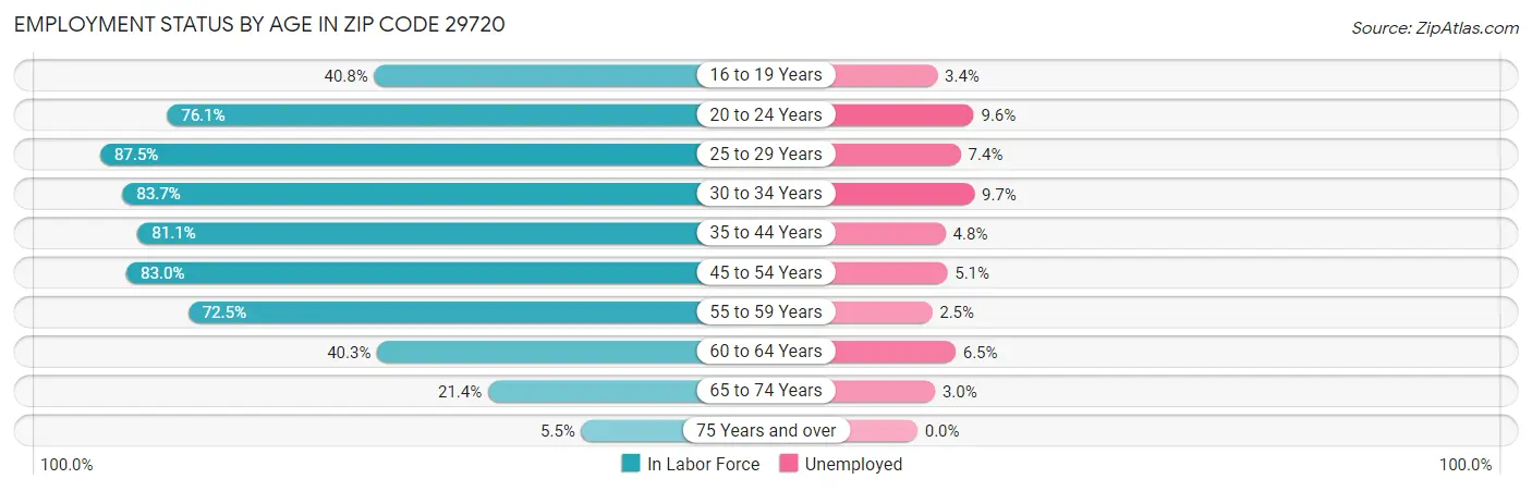 Employment Status by Age in Zip Code 29720