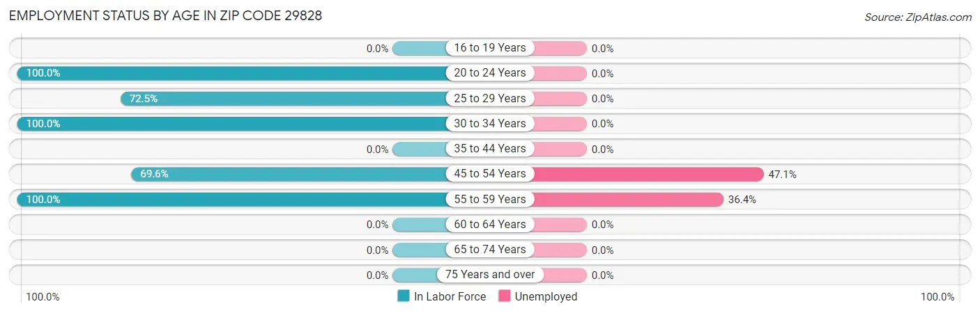Employment Status by Age in Zip Code 29828