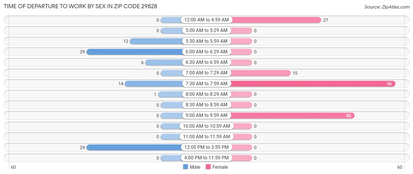 Time of Departure to Work by Sex in Zip Code 29828