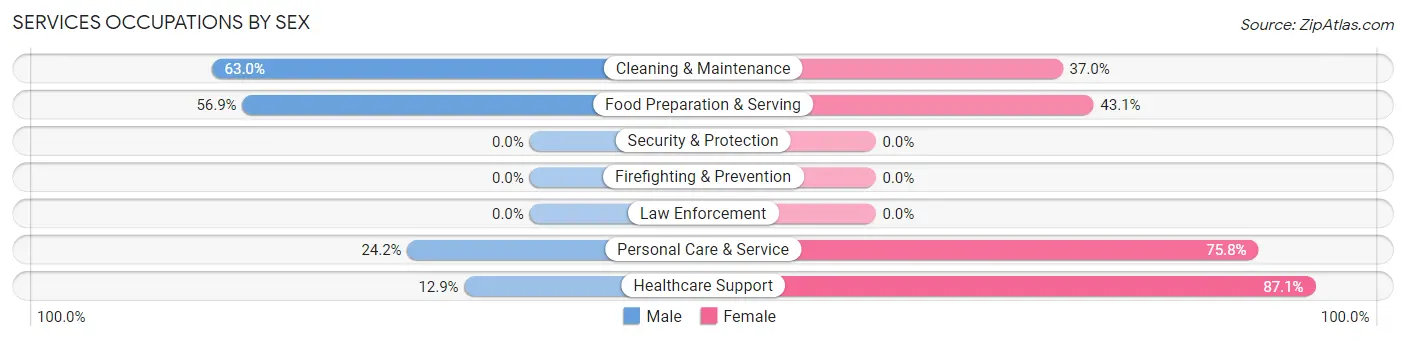 Services Occupations by Sex in Zip Code 29832