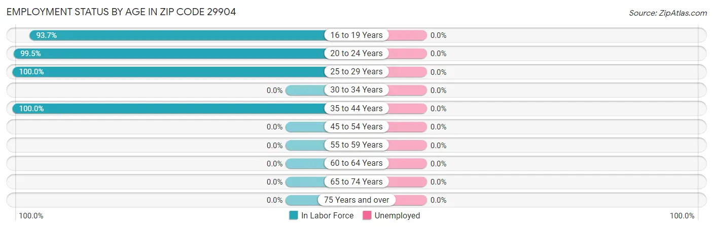 Employment Status by Age in Zip Code 29904