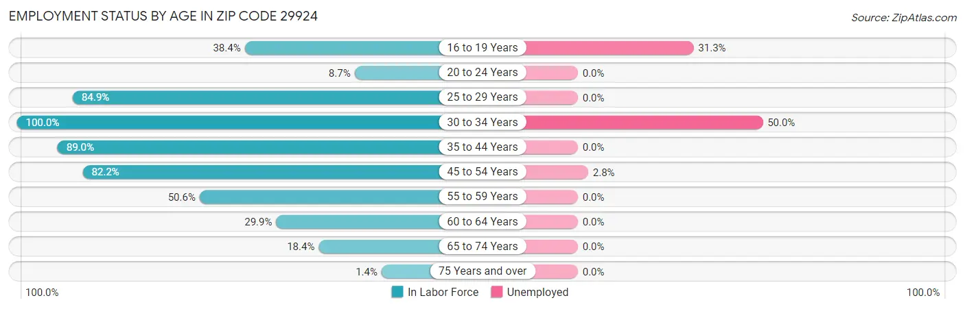Employment Status by Age in Zip Code 29924