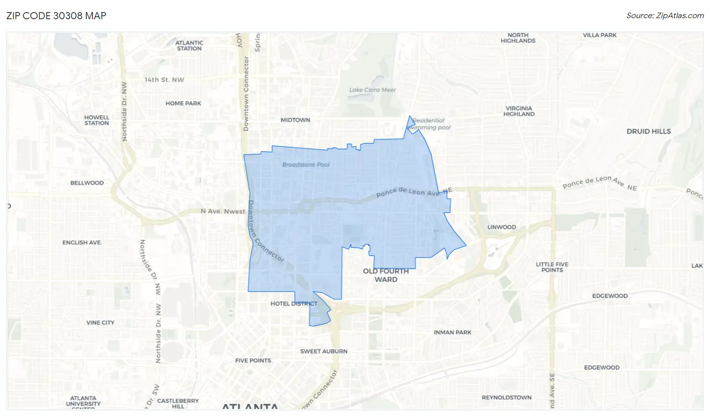 Zip Code 30308 Map