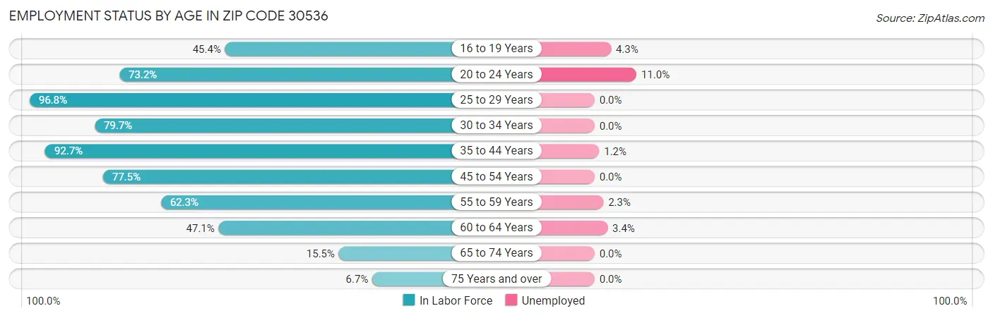 Employment Status by Age in Zip Code 30536