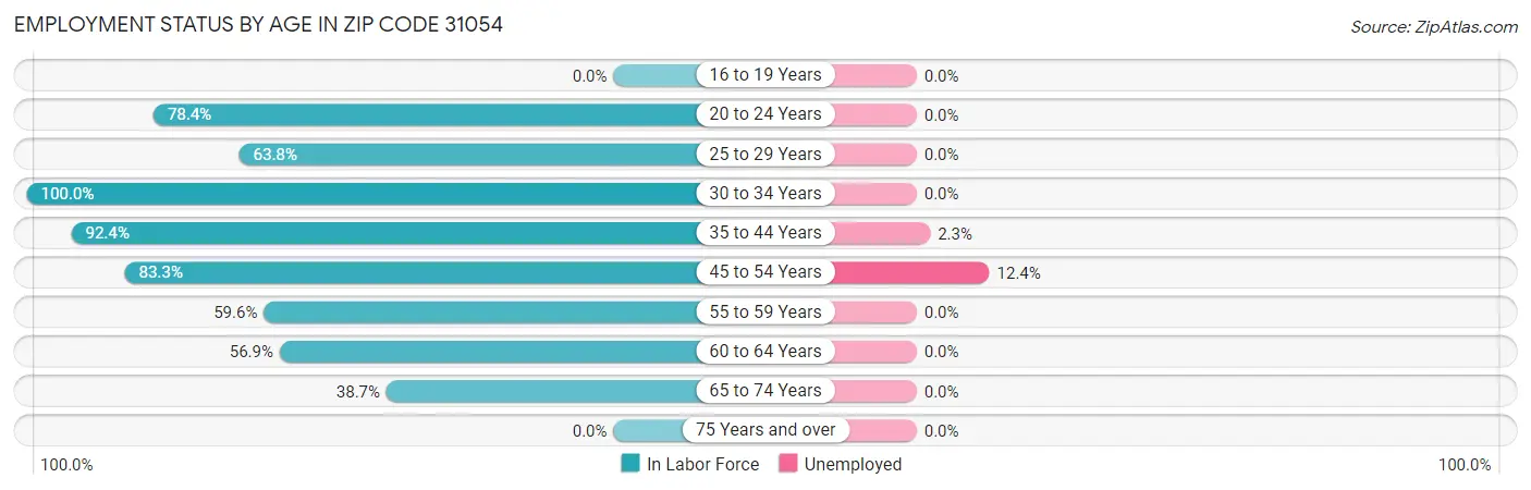 Employment Status by Age in Zip Code 31054