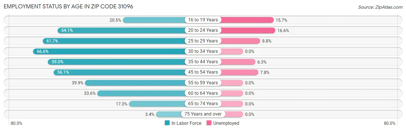 Employment Status by Age in Zip Code 31096