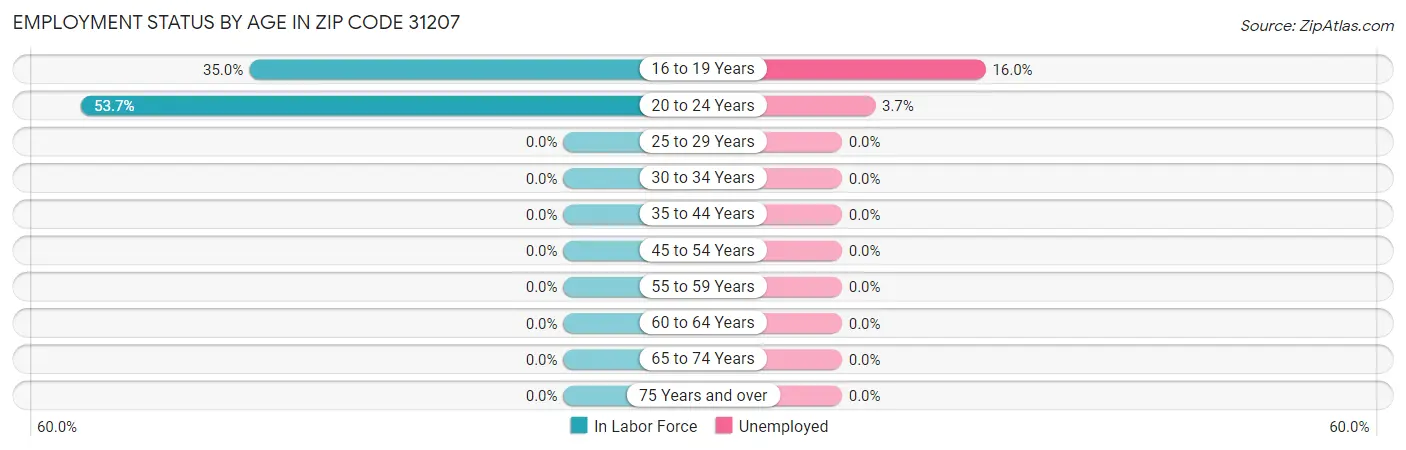 Employment Status by Age in Zip Code 31207