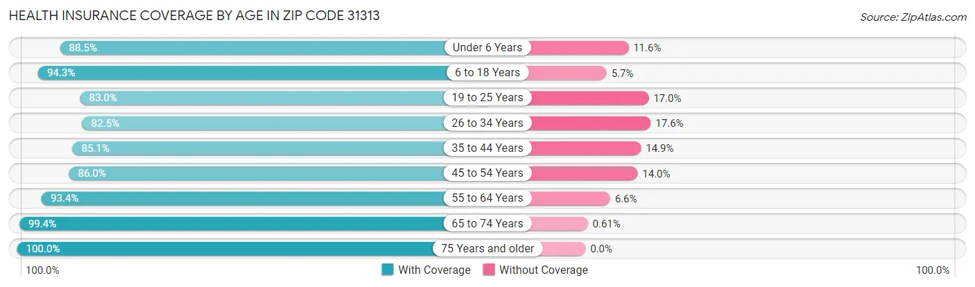 Health Insurance Coverage by Age in Zip Code 31313