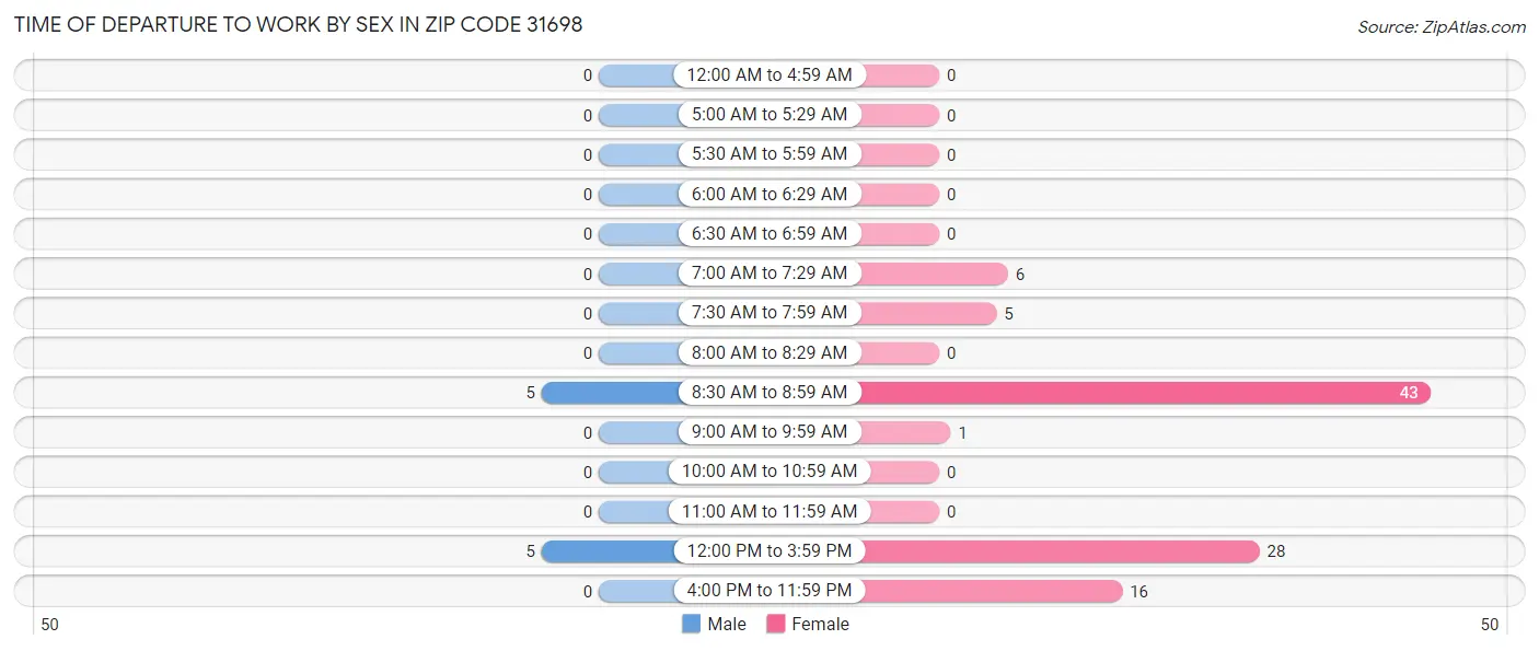 Time of Departure to Work by Sex in Zip Code 31698