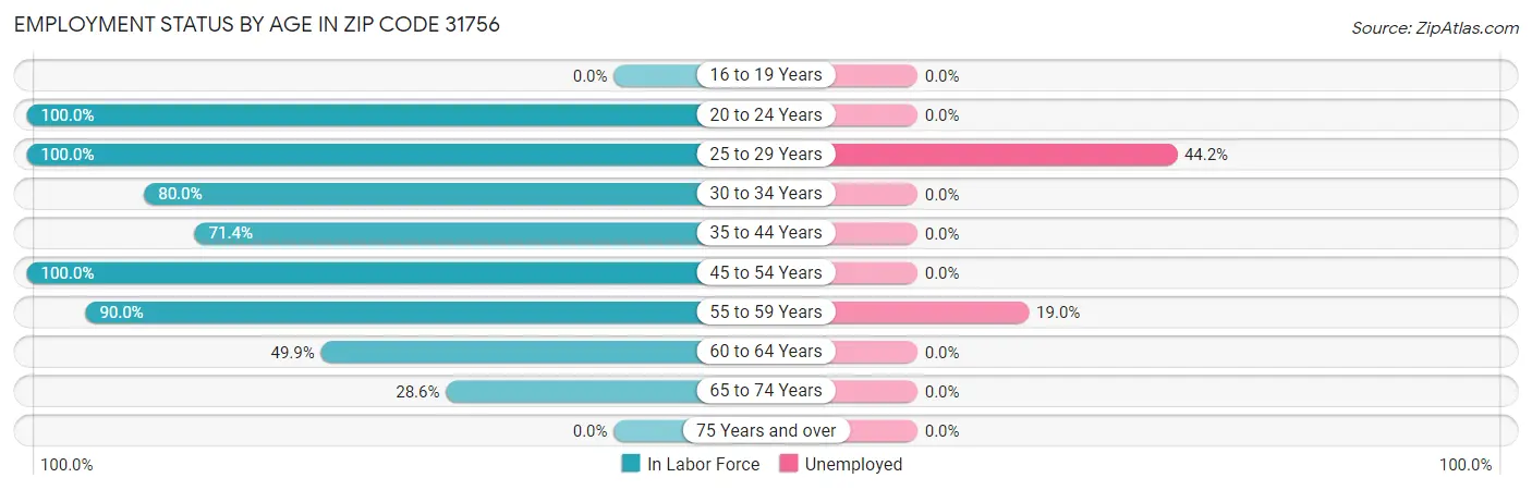 Employment Status by Age in Zip Code 31756