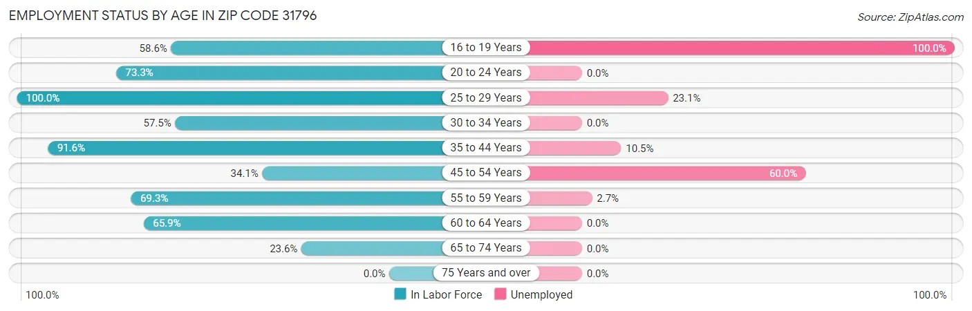 Employment Status by Age in Zip Code 31796