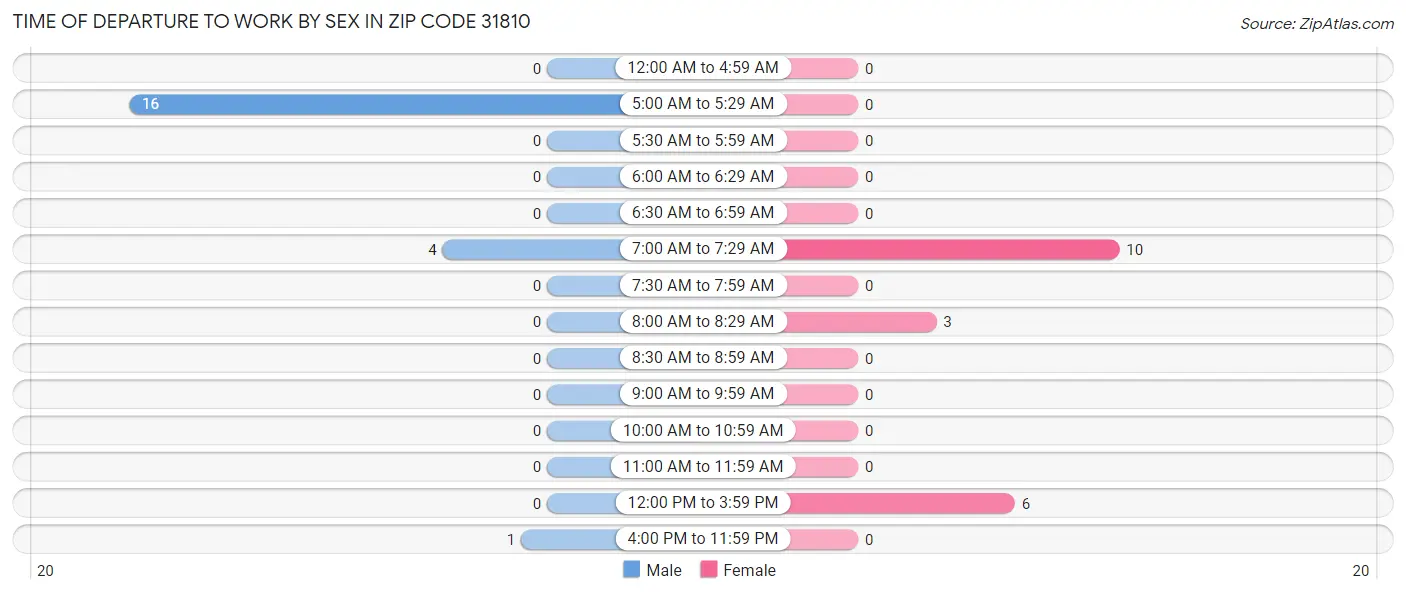 Time of Departure to Work by Sex in Zip Code 31810