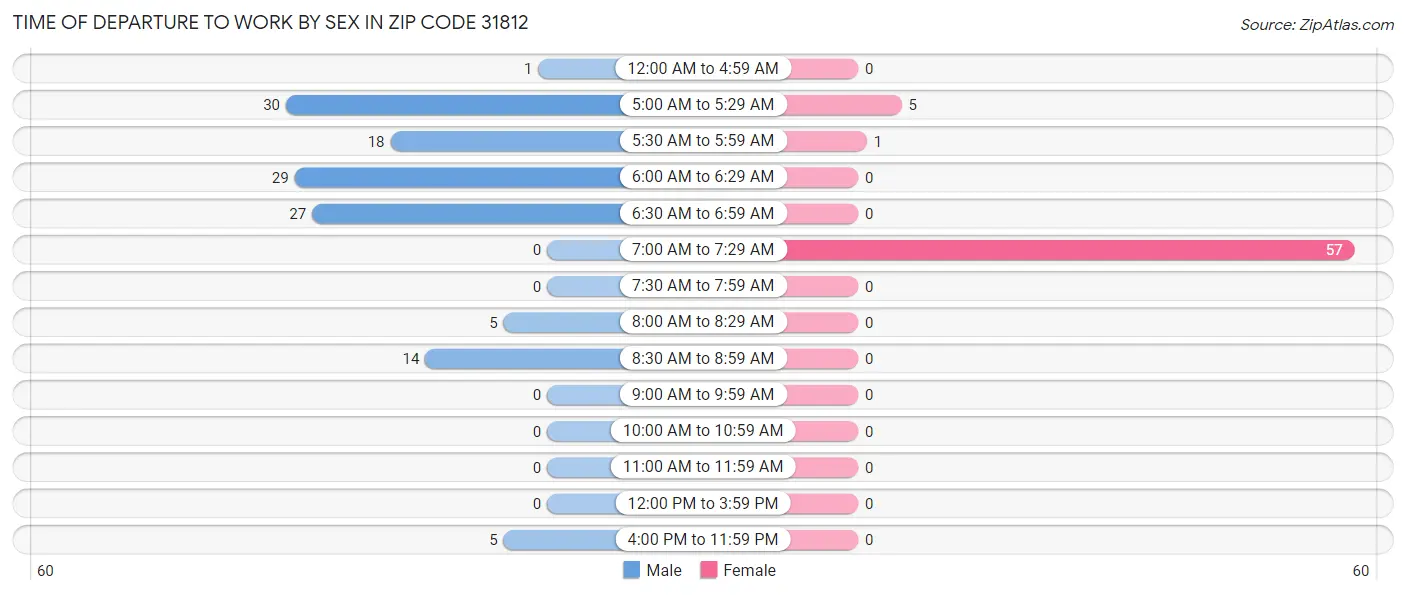 Time of Departure to Work by Sex in Zip Code 31812