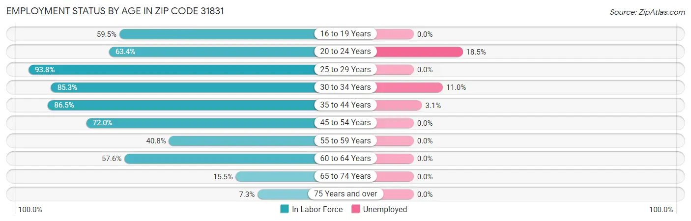 Employment Status by Age in Zip Code 31831