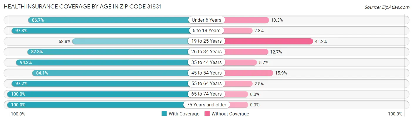 Health Insurance Coverage by Age in Zip Code 31831