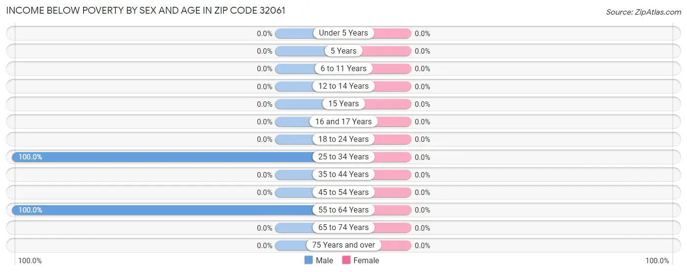 Income Below Poverty by Sex and Age in Zip Code 32061