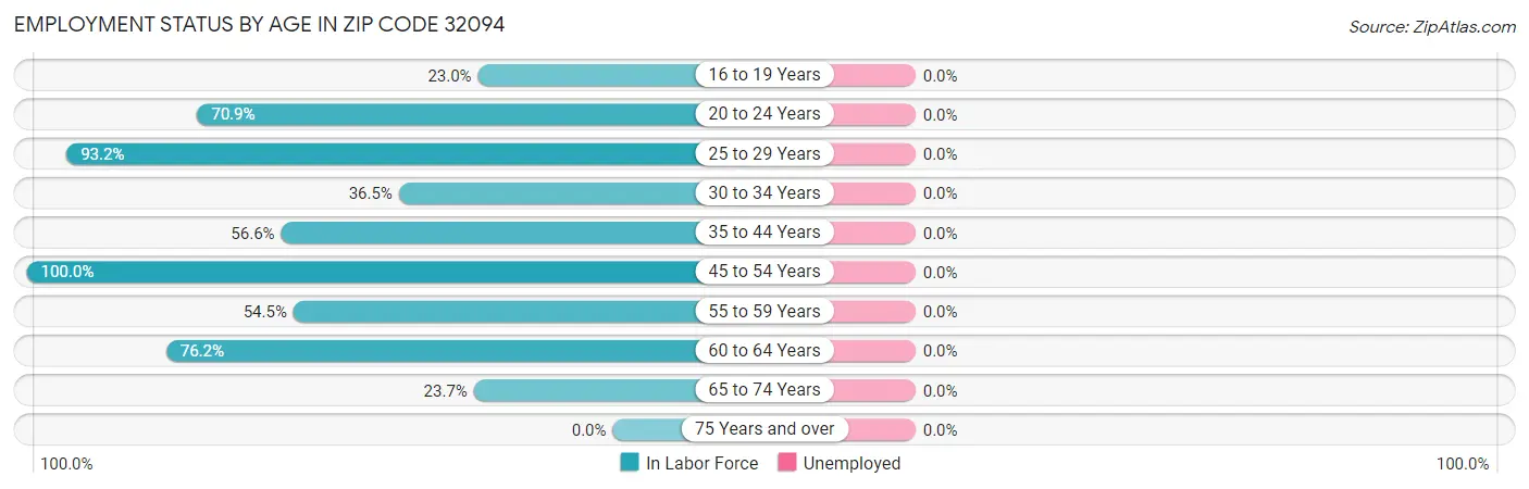 Employment Status by Age in Zip Code 32094