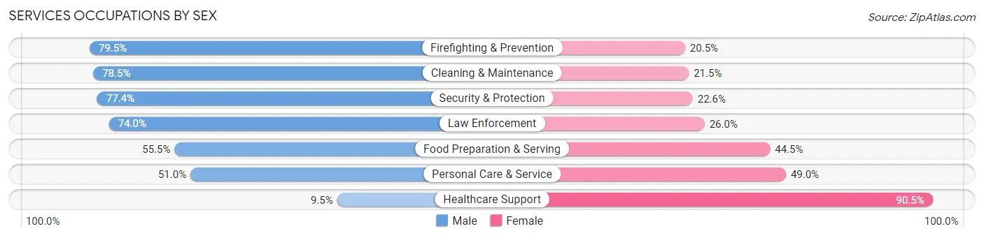 Services Occupations by Sex in Zip Code 32765