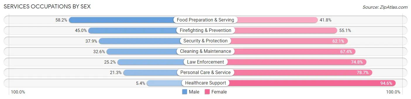 Services Occupations by Sex in Zip Code 33125