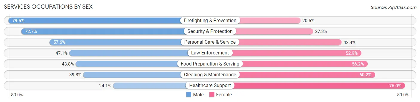Services Occupations by Sex in Zip Code 33134