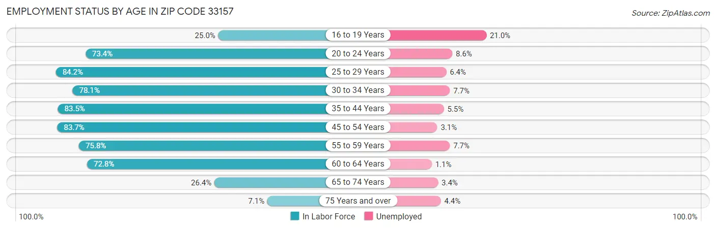 Employment Status by Age in Zip Code 33157