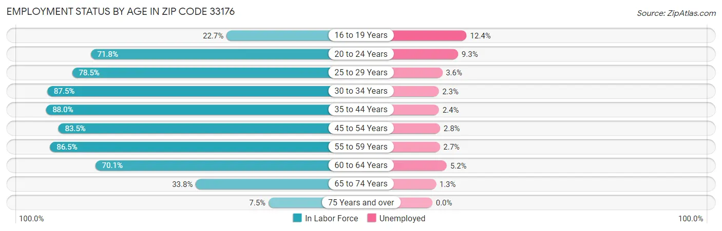 Employment Status by Age in Zip Code 33176
