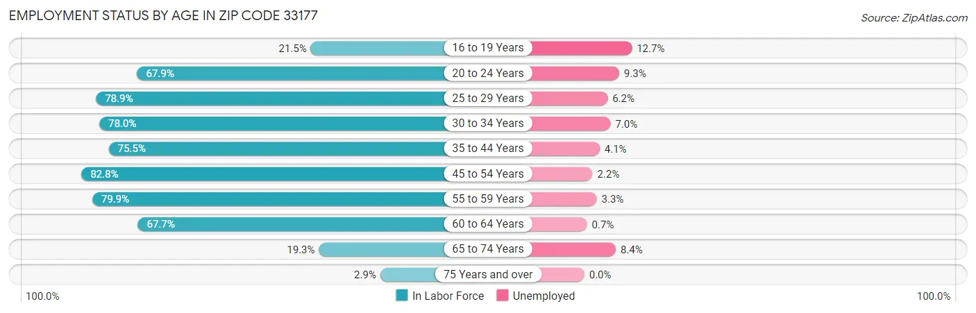 Employment Status by Age in Zip Code 33177