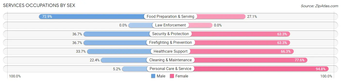 Services Occupations by Sex in Zip Code 33496