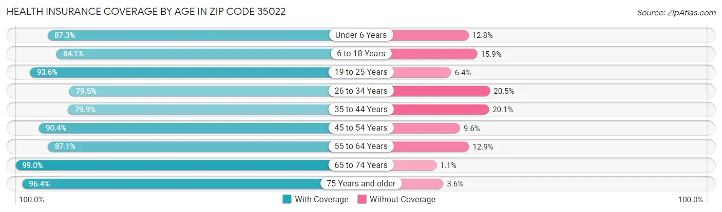 Health Insurance Coverage by Age in Zip Code 35022