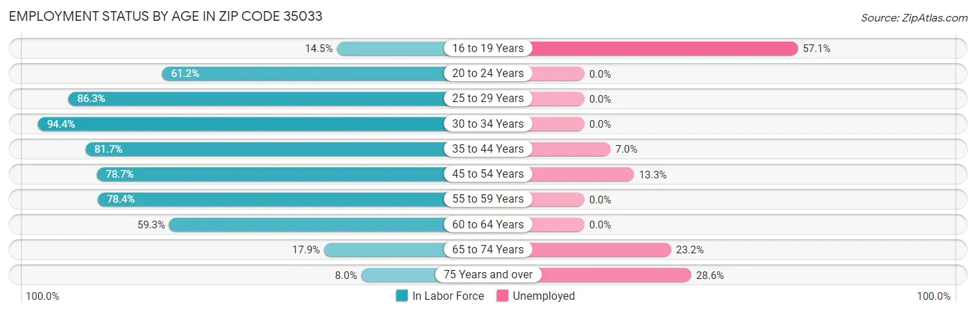 Employment Status by Age in Zip Code 35033