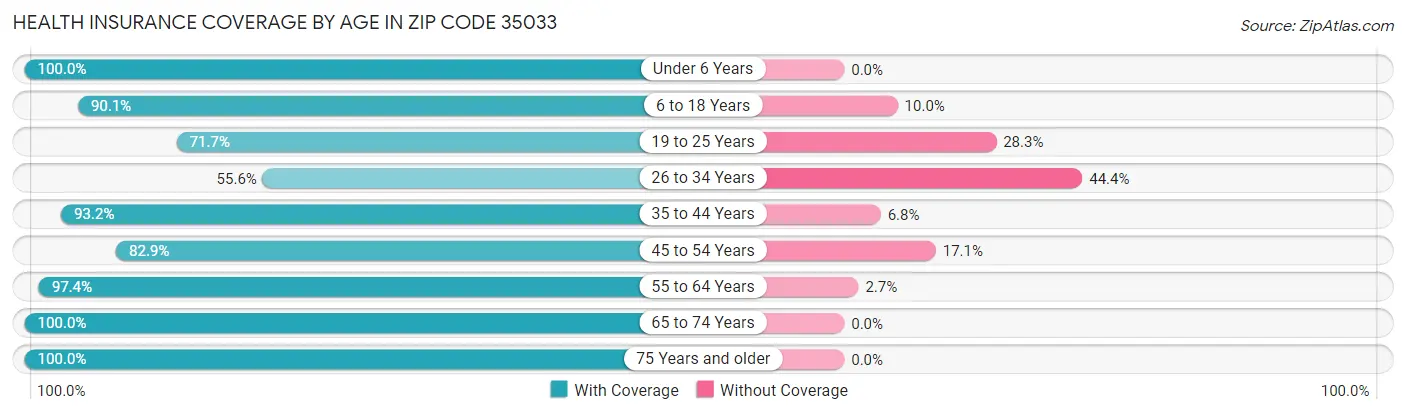 Health Insurance Coverage by Age in Zip Code 35033