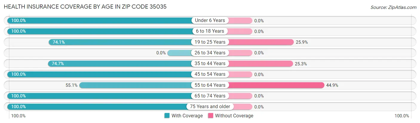 Health Insurance Coverage by Age in Zip Code 35035