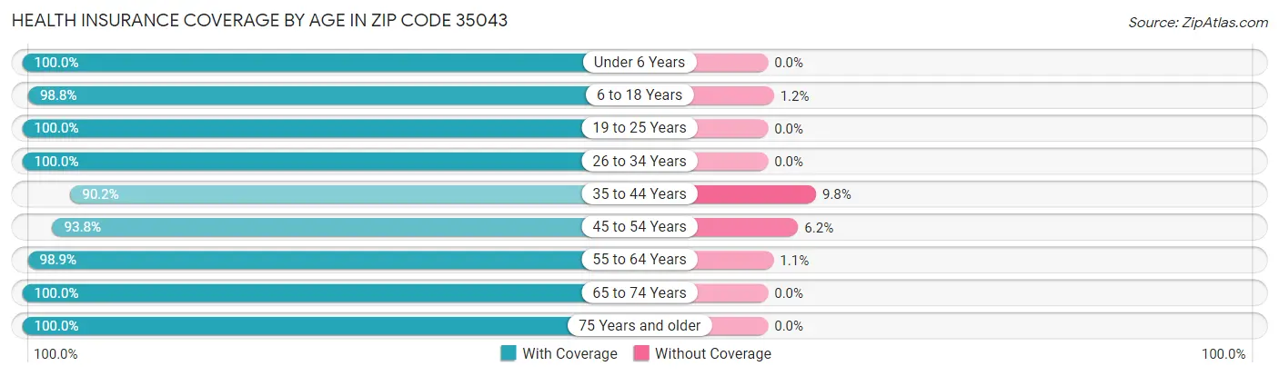 Health Insurance Coverage by Age in Zip Code 35043