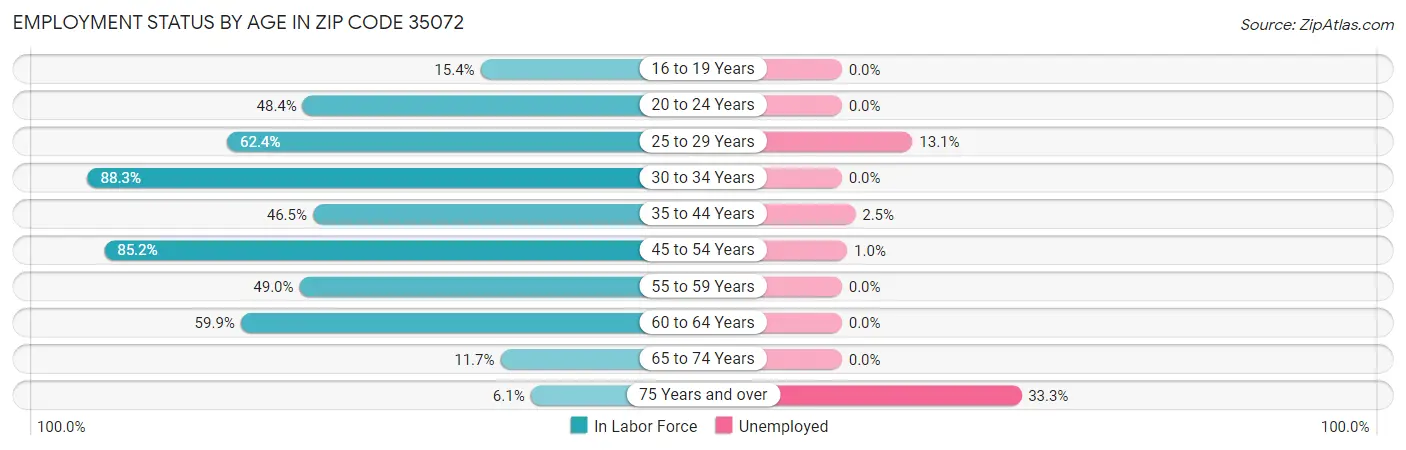 Employment Status by Age in Zip Code 35072