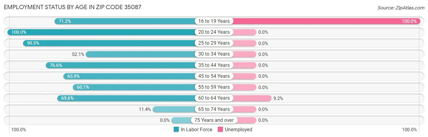 Employment Status by Age in Zip Code 35087