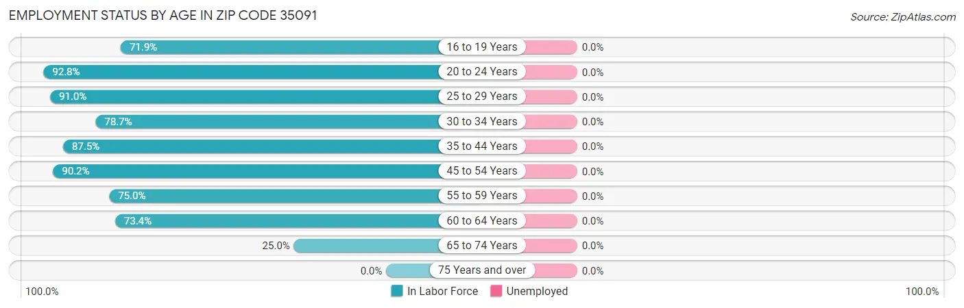 Employment Status by Age in Zip Code 35091