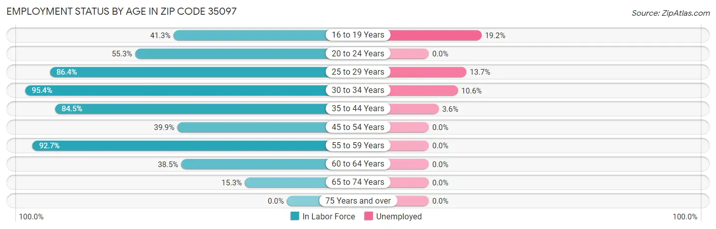 Employment Status by Age in Zip Code 35097