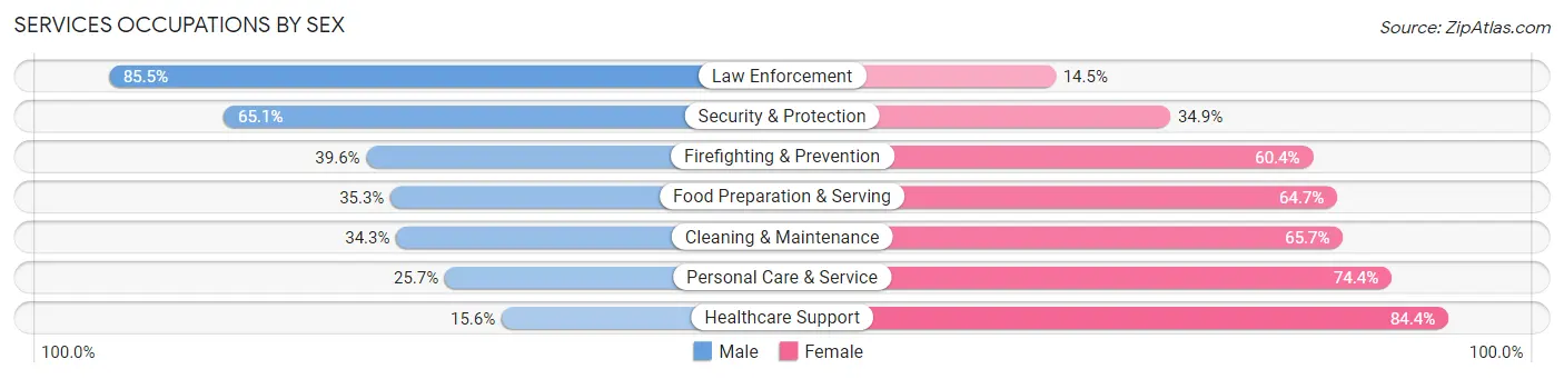 Services Occupations by Sex in Zip Code 35124