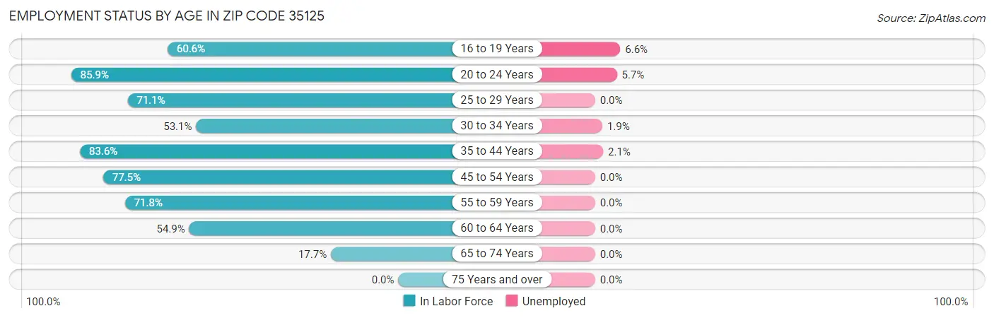 Employment Status by Age in Zip Code 35125