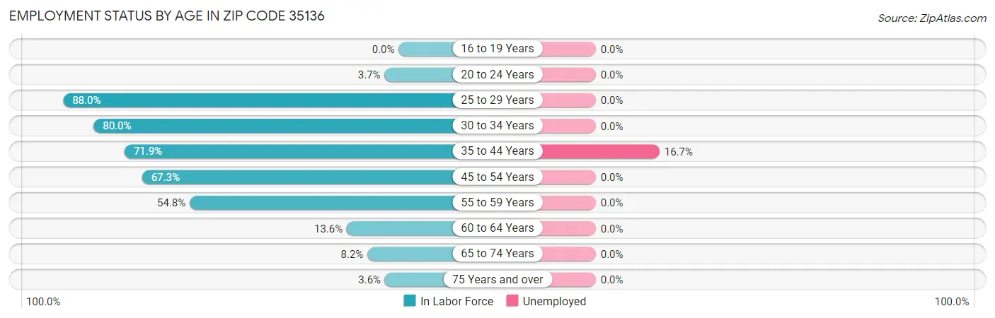 Employment Status by Age in Zip Code 35136