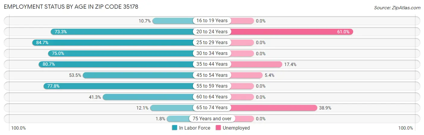 Employment Status by Age in Zip Code 35178