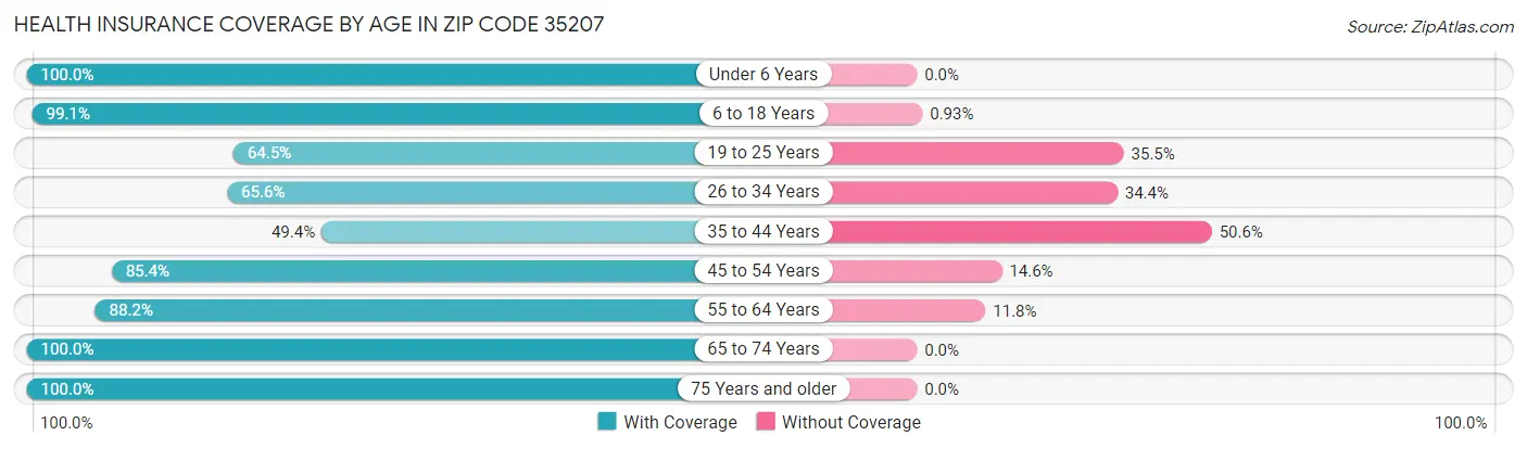 Health Insurance Coverage by Age in Zip Code 35207
