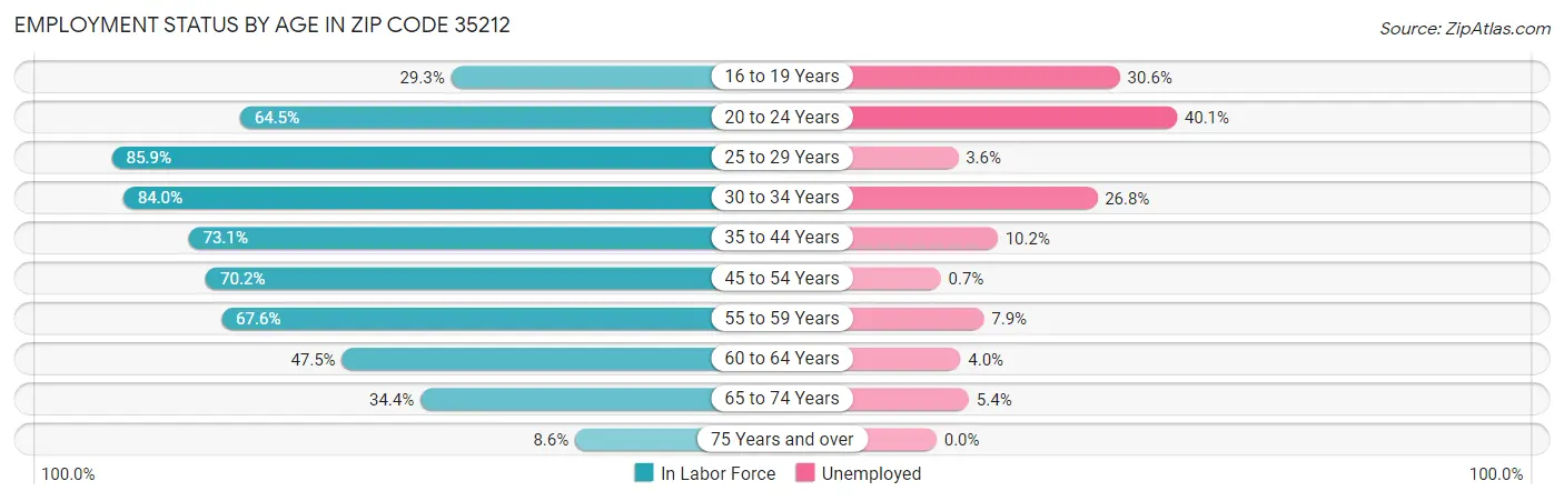 Employment Status by Age in Zip Code 35212