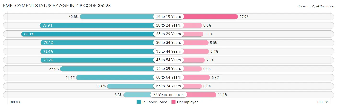 Employment Status by Age in Zip Code 35228