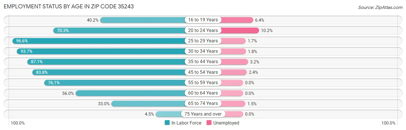 Employment Status by Age in Zip Code 35243